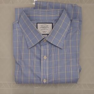 Charles Tyrwhitt Blue Dress Shirt with Windowpane Pattern